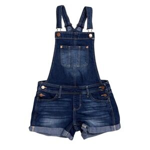 NOBO‎ Denim Overalls Shorts Size 1 Relaxed Fit Dark Wash Copper Accents Womens